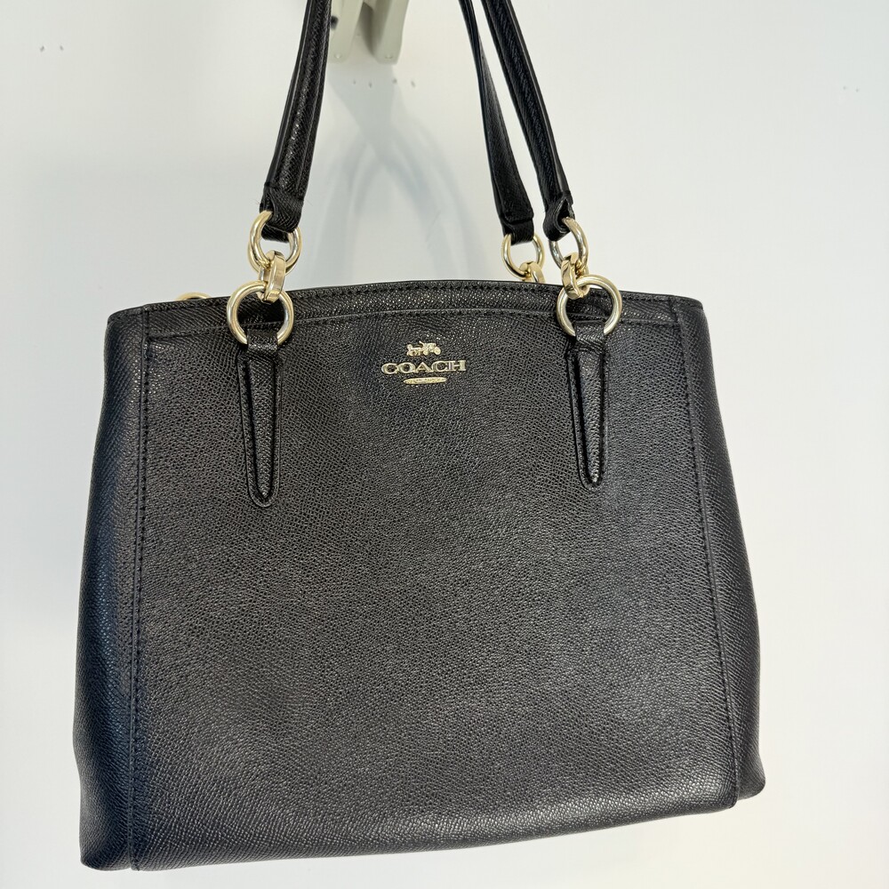 Coach Womens Black  Minetta Hardware Adjustable Strap Leather Crossbody Handbag